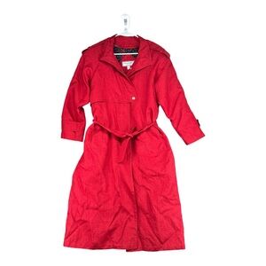 J Gallery Petite 7/8 Red Long Coat Vintage Colorful 80s Vintage Trench VTG